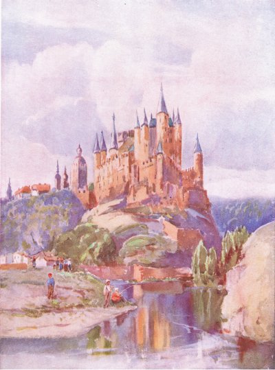 The Alcazar, Segonia, from Hutchinsons Picturesque Europe, vydaný Hutchinson & Son, kolem roku 1930 od Louis Burleigh-Bruhl