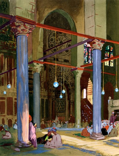 Interiér mešity al-Muayyad, Káhira, Egypt, 1928 od Louis Cabanes