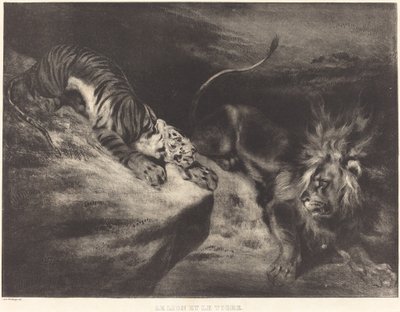 Lev a tygr od Louis Candide Boulanger after Eugène Delacroix