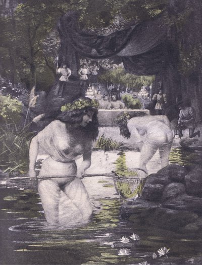 Ginerva a Isotta, ilustrace z Dekameronu z Boccaccia vydané Navarrskou společností 1930 (litho) od Louis Chalon