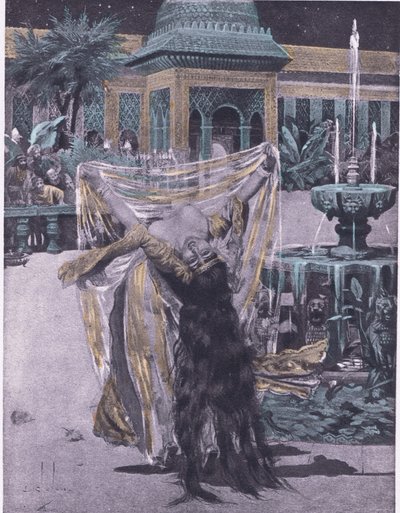 Tančící Soldán babylonské dcery, ilustrace z Dekameronu z Boccaccia vydané Navarrskou společností 30. léta (litho) od Louis Chalon