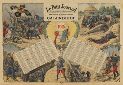 Kalendář na rok 1915 s výjevy z bitevního pole první světové války (barevné lito) od Louis Charles (after) Bombled
