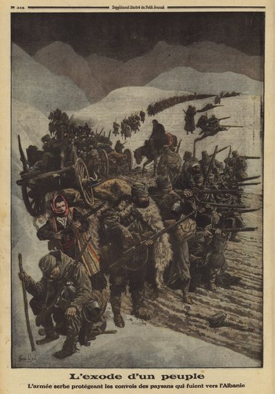Exodus lidu: srbská armáda chránící kolonu rolníků prchajících do Albánie, první světová válka od Louis Charles (after) Bombled