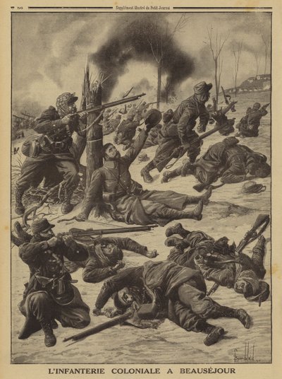 Francouzská koloniální pěchota bojující u Beausejour, první světová válka od Louis Charles (after) Bombled