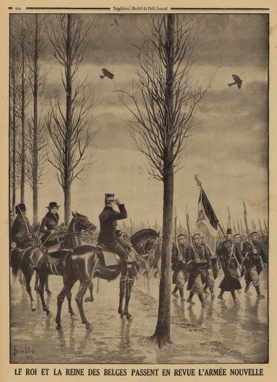Král Albert I. a belgická královna Alžběta hodnotí svou novou armádu, první světovou válku od Louis Charles (after) Bombled