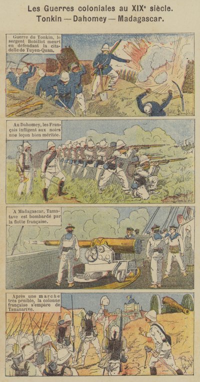Koloniální války v 19. století, Tonkin, Dahomey, Madagaskar (barevné lito) od Louis Charles (after) Bombled