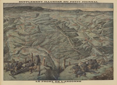 Panoramatický pohled na esctor Argonne Forest ze západní fronty, první světová válka od Louis Charles (after) Bombled