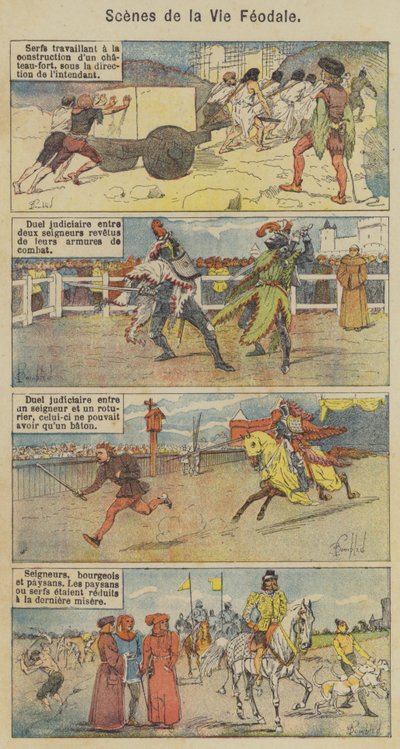 Scenes de la Vie Feodale (barevné lito) od Louis Charles (after) Bombled