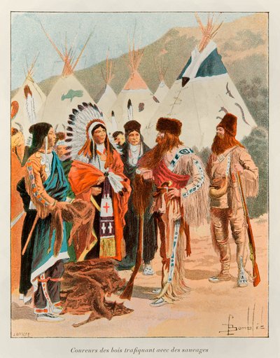 Bombardovaný Louis (1862 - 1927); Coureur des bois překupníci s divochy v 18. století (lapač v Kanadě); Historie Nové Francie Eugene Guenin - 1900 - Coll, Part. od Louis Charles Bombled