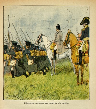 Ilustrace Bombled Louis (1862-1927) z knihy „Památník svaté Heleny“ od hraběte Emmanuela de Las Cases (1766-1842): Císař Napoleon během bitvy uvažuje o svých brancích, Soukromá sbírka od Louis Charles Bombled