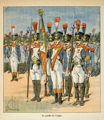 Ilustrace Bombled Louis (1862-1927) z knihy „Památník svaté Heleny“ od hraběte Emmanuela de Las Cases (1766-1842): The Guard of the Eagle (vytvořený Napoleonem na ochranu vlajky), Soukromá sbírka od Louis Charles Bombled