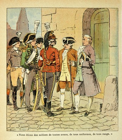 Ilustrace Bombled Louis (1862-1927) z knihy „Památník svaté Heleny“ od hraběte Emmanuela de Las Cases (1766-1842): Emigranti do Coblenz (Koblenz) během revoluce, soukromá sbírka od Louis Charles Bombled