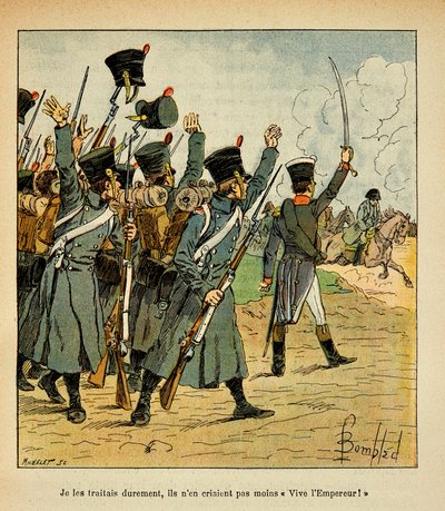 Ilustrace Bombled Louis (1862-1927) z knihy „Památník svaté Heleny“ od hraběte Emmanuela de Las Cases (1766-1842): Vojska uznávají císaře Napoleona, soukromá sbírka od Louis Charles Bombled