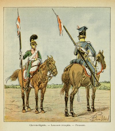 Ilustrace Bombleda Louise (1862-1927) z knihy "Památka svaté Heleny" od hraběte Emmanuela de Las Cases (1766-1842): Lehcí koně gardy: Francouzský a polský Lancier, soukromá sbírka od Louis Charles Bombled