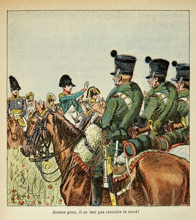 Ilustrace Bombled Louis (1862-1927) z knihy „Památník svaté Heleny“ od hraběte Emmanuela de Las Cases (1766-1842): Napoleon harangue thevojs, Soukromá sbírka od Louis Charles Bombled