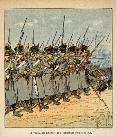 Ilustrace Bombled Louis (1862-1927) z knihy „Památník svaté Heleny“ od hraběte Emmanuela de Las Cases (1766-1842): Francouzi během bitvy u Lutzenu v roce 1813, soukromá sbírka od Louis Charles Bombled