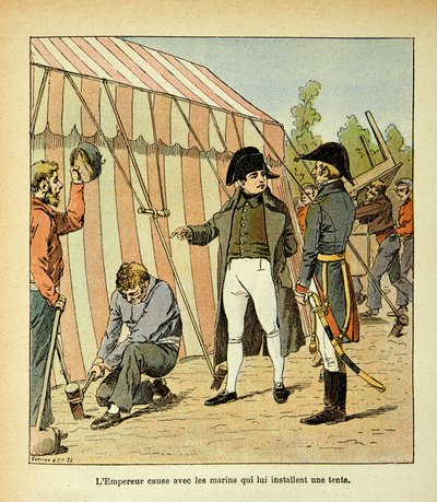 Ilustrace Bombled Louis (1862-1927) z knihy „Památník svaté Heleny“ od hraběte Emmanuela de Las Cases (1766-1842): Císař Napoleon mluví s námořníky, kteří pro něj postavili stan, Soukromá sbírka od Louis Charles Bombled