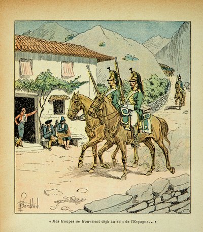 Ilustrace Bombled Louis (1862-1927) z knihy „Památník svaté Heleny“ od hraběte Emmanuela de Las Cases (1766-1842): Francouzská vojska během španělské války, soukromá sbírka od Louis Charles Bombled