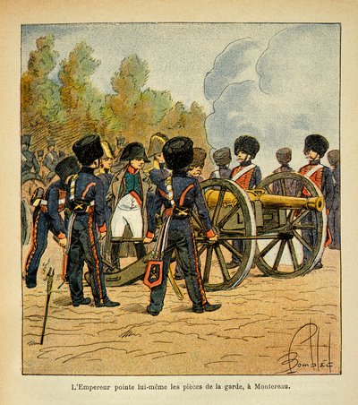 Ilustrace Bombled Louis (1862-1927) z knihy „Památník svaté Heleny“ od hraběte Emmanuela de Las Cases (1766-1842): Sám císař Napoleon míří zbraněmi gardy v bitvě u Montereau, soukromá sbírka od Louis Charles Bombled