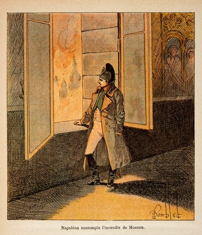 Ilustrace Bombled Louis (1862-1927) z knihy „Památník sv. Heleny“ od hraběte Emmanuela de Las Cases (1766-1842): Císař Napoleon uvažuje o požáru Moskvy v září 1812, soukromá sbírka od Louis Charles Bombled