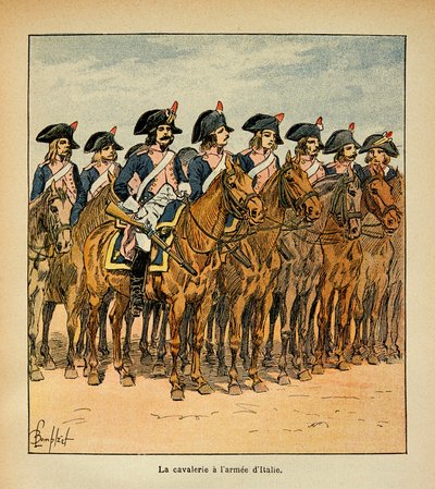 Ilustrace Bombled Louis (1862-1927) z knihy „Památník sv. Heleny“ od hraběte Emmanuela de Las Cases (1766-1842): Kavalérie s Armee Itálie, soukromá sbírka od Louis Charles Bombled