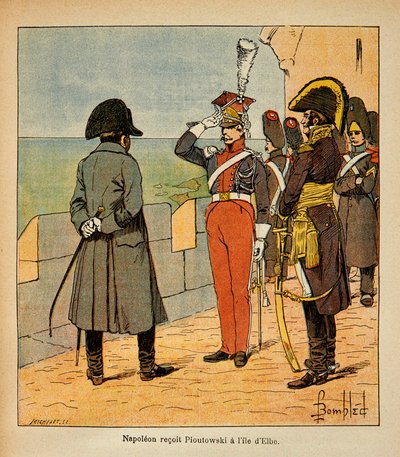 Ilustrace Bombled Louis (1862-1927) z knihy „Památník sv. Heleny“ od hraběte Emmanuela de Las Cases (1766-1842): Císař Napoleon přijímá Marechala Poniatowského na ostrově Elba, soukromá sbírka od Louis Charles Bombled
