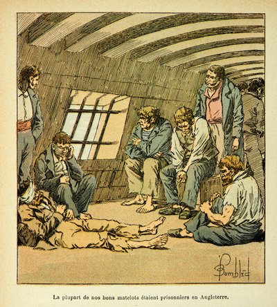 Ilustrace Bombled Louis (1862-1927) z knihy „The memorial se Sainte Helene“ od hraběte Emmanuela de Las Cases (1766-1842): Francouzští vězni na anglických pontonech, soukromá sbírka od Louis Charles Bombled