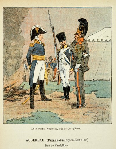 Ilustrace Bombardovaného Louise (1862-1927) z knihy „Památník svaté Heleny“ od hraběte Emmanuela de Las Cases (1766-1842): Le marechal Pierre Augereau (1757-1816), vévoda z Castiglione, soukromá sbírka od Louis Charles Bombled