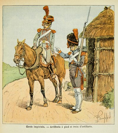 Ilustrace Bombardovaného Louise (1862-1927) z knihy „Památník svaté Heleny“ od hraběte Emmanuela de Las Cases (1766-1842): Císařská garda: Pěší dělostřelectvo a dělostřelecký vlak, soukromá sbírka od Louis Charles Bombled