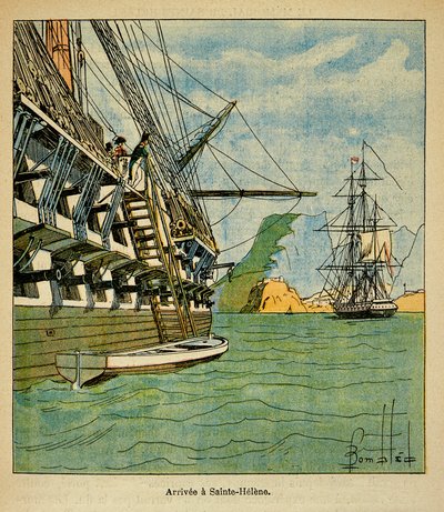 Ilustrace Bombardovaného Louise (1862-1927) z knihy „Památník svaté Heleny“ od hraběte Emmanuela de Las Cases (1766-1842): Příjezd Napoleona do Sainte Helene 15. října od Louis Charles Bombled