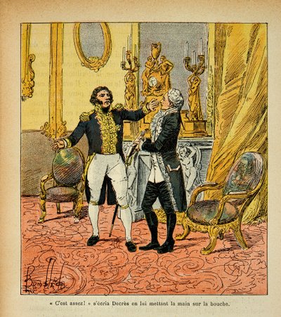Ilustrace Bombardovaného Louise (1862-1927) z knihy „Památník svaté Heleny“ od hraběte Emmanuela de Las Cases (1766-1842): Talleyrand (1754-1838) tváří v tvář Denisu Decresovi (1761-1820) Soukromá sbírka od Louis Charles Bombled