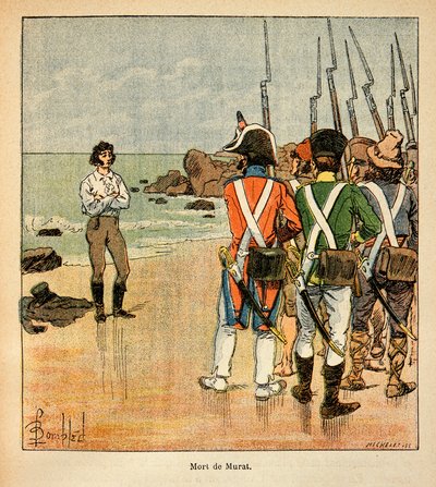 Ilustrace Bombardovaného Louise (1862-1927) z knihy „The memorial se Sainte Helene“ od hraběte Emmanuela de Las Cases (1766-1842): Smrt Joachima Murata (1767-1815), soukromá sbírka od Louis Charles Bombled