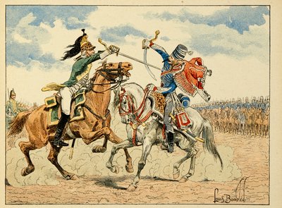 Ilustrace převzatá z knihy „The Heros of the Siecle“, anekdotické recitace Dicka de Lonlay a ilustrované Louisem Bombledem (1862-1927) od Louis Charles Bombled