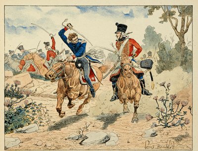 Ilustrace převzatá z knihy „The Heros of the Siecle“, anekdotické recitace Dicka de Lonlay a ilustrované Louisem Bombledem (1862-1927) od Louis Charles Bombled