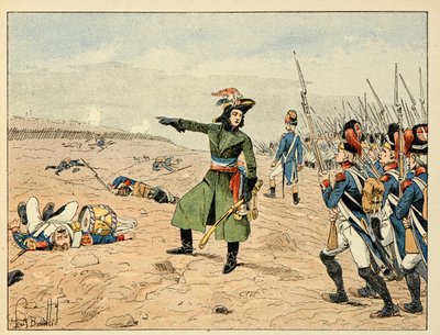 Ilustrace převzatá z knihy „The Heros of the Siecle“, anekdotické recitace Dicka de Lonlay a ilustrované Louisem Bombledem (1862-1927) od Louis Charles Bombled