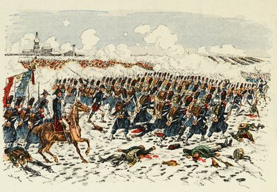 Ilustrace převzatá z knihy „Hrdinové století“, anekdotické recitace Dicka de Lonlay a ilustrované Louisem Bombledem (1862-1927) od Louis Charles Bombled