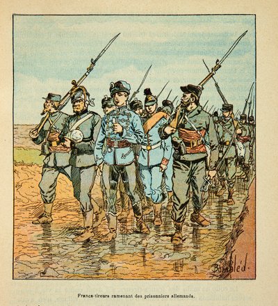 Armáda na Loiře od Eugena Sergenta, dit Grenest, ilustroval Louis Bombled (1862-1927) (francouzsko-německá válka; kampaň 1870-1871): Freesinchers přivádějící zpět německé zajatce v říjnu 1870, Soukromá sbírka od Louis Charles Bombled