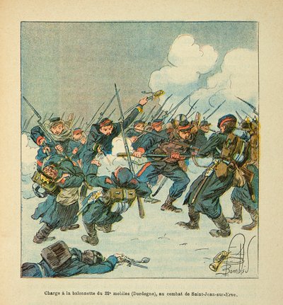 Armee of the Loire od Eugena seržanta, známého jako Grenest, ilustrovaná Louisem Bombledem (1862-1927) (francouzsko-německá válka; kampaň 1870-1871): útok na bajonetu 22. mobilu (Dordogne) v bitvě u Saint Jean sur Evre v lednu 1871, P od Louis Charles Bombled