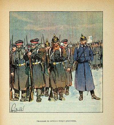 Armee of the Loire Eugene Sergent, známý jako Grenest, ilustrovaný Louisem Bombledem (1862-1927) (francouzsko-německá válka; kampaň 1870-1871): Denuace některých pruských vojsk v roce 1870, soukromá sbírka od Louis Charles Bombled