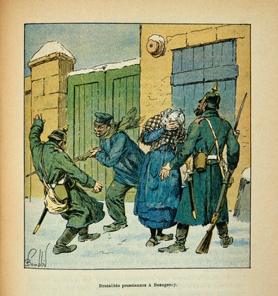 Armee of the Loire od Eugena Sergenta, známého jako Grenest, ilustrované Louisem Bombledem (1862-1927) (francouzsko-německá válka; kampaň 1870-1871): V Beaugency se obyvatelé brání proti pruským brutalitům v prosinci 1870, vojín Collec od Louis Charles Bombled