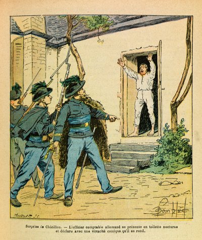 Východní armáda seržanta Eugena, dit Grenest, ilustrovaná Louisem Bombledem (1862-1927) (francouzsko-německá válka; kampaň 1870-1871): listopad 1870, v Chatillon sur Seine zajal kapitán Michard německého účetního v hotelu de la Cote d od Louis Charles Bombled