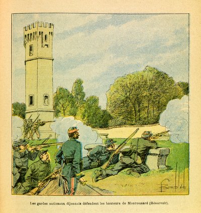 Východní armáda seržanta Eugena, dit Grenest, ilustrovaná Louisem Bombledem (1862-1927) (francouzsko-německá válka; kampaň 1870-1871): Obrana Dijonu v říjnu 1870, Dijonnaiská národní garda brání výšiny Montmusardu, vojín Sbírka od Louis Charles Bombled