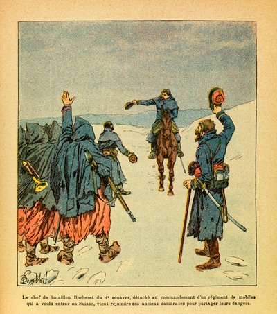 Východní Armee seržanta Eugena, známá jako Grenest, ilustrovaná Louisem Bombledem (1862-1927) (francouzsko-německá válka; kampaň 1870-1871): Velitel barberetských praporů 4. Zouaves, odvelený, aby velel pluku mobil, který chtěl od Louis Charles Bombled