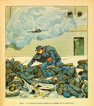 Východní armáda Eugena seržanta, známá jako Grenest, ilustrovaná Louisem Bombledem (1862-1927) (francouzsko-německá válka; kampaň 1870-1871): Dijon, leden 1871, lovec Victor Curtat se zmocnil vlajky 61 Pomořan, vojín Sbírka od Louis Charles Bombled
