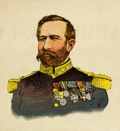 Východní Armee Eugena seržanta, známý jako Grenest, ilustrovaný Louisem Bombledem (1862-1927) (francouzsko-německá válka; kampaň 1870-1871): Portrét generála Bourbakiho (1816-1897), soukromá sbírka od Louis Charles Bombled