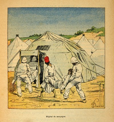 Válka na Madagaskaru - neoficiální historie francouzských expedic 1885-1895 od Henri Galli dit Galllichet (1854-1922), ilustrované Louisem Bombledem (1862-1927): Vojenská polní nemocnice na Madagaskaru v roce 1895, soukromá sbírka od Louis Charles Bombled