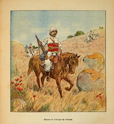 Válka na Madagaskaru - neoficiální historie francouzských expedic 1885-1895 od Henri Galli dit Galllichet (1854-1922), ilustrovaný Louis Bombled (1862-1927): Lovec Afriky ve skautu na Madagaskaru v roce 1895, Soukromá sbírka od Louis Charles Bombled
