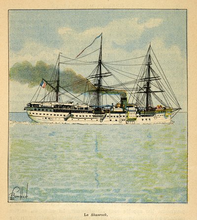 Válka na Madagaskaru – neoficiální historie francouzských expedic v letech 1885-1895 od Henri Galli dit Galllichet (1854-1922), ilustrované Louisem Bombledem (1862-1927): Nemocniční loď „Shamrock“ na cestě na Madagaskar, soukromá sbírka od Louis Charles Bombled