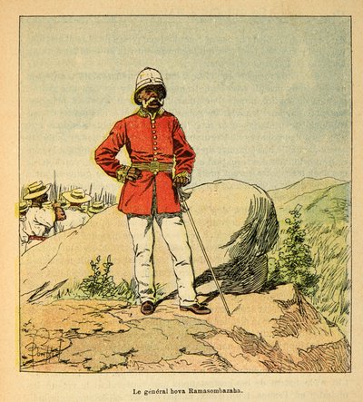 Válka na Madagaskaru - neoficiální historie francouzských expedic 1885-1895 od Henri Galli dit Galllichet (1854-1922), ilustrovaný Louis Bombled (1862-1927): Portrét generála Hova Ramasombazaha, soukromá sbírka od Louis Charles Bombled