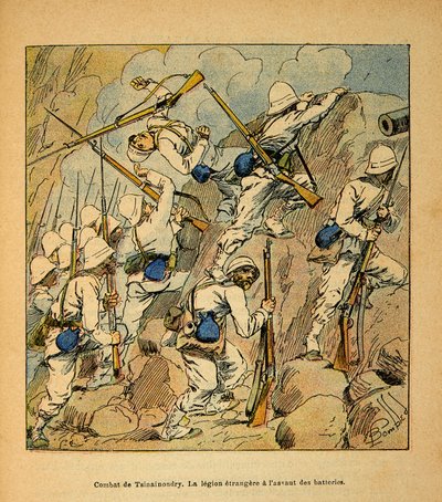 Válka na Madagaskaru - neoficiální historie francouzských expedic 1885-1895 od Henri Galli dit Galllichet (1854-1922), ilustrovaná Louisem Bombledem (1862-1927): Bitva o Tsinainondry, cizinecká legie při útoku na baterie Hovas v roce 1895, Pr od Louis Charles Bombled
